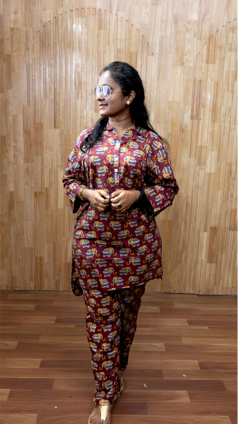 Shirt-Style Mandarin Collar Neck Co-ord Set -SMCNHC04