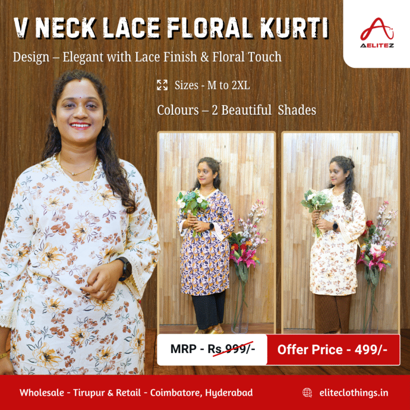 V Neck Lace Floral Kurti