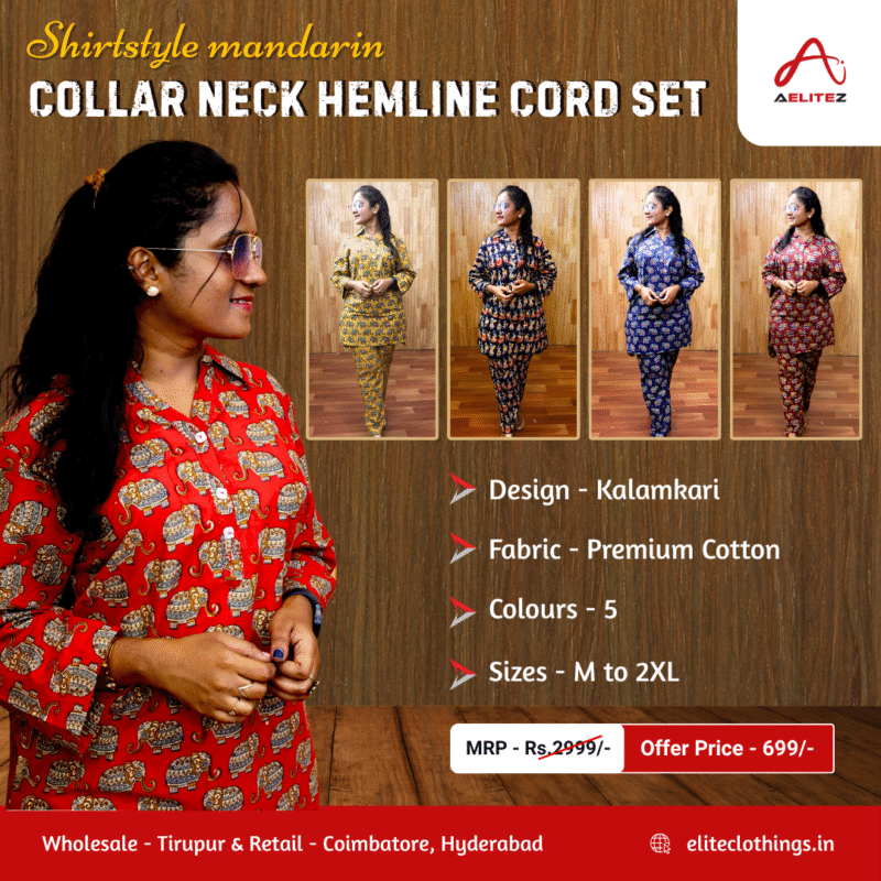 Shirtstyle Mandarin Collar Neck Hemline Co-Ord Set