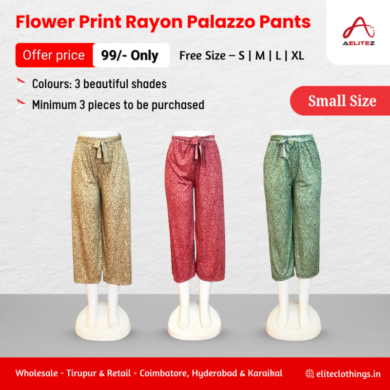 Flower Print Rayon Palazzo Pants Small Size